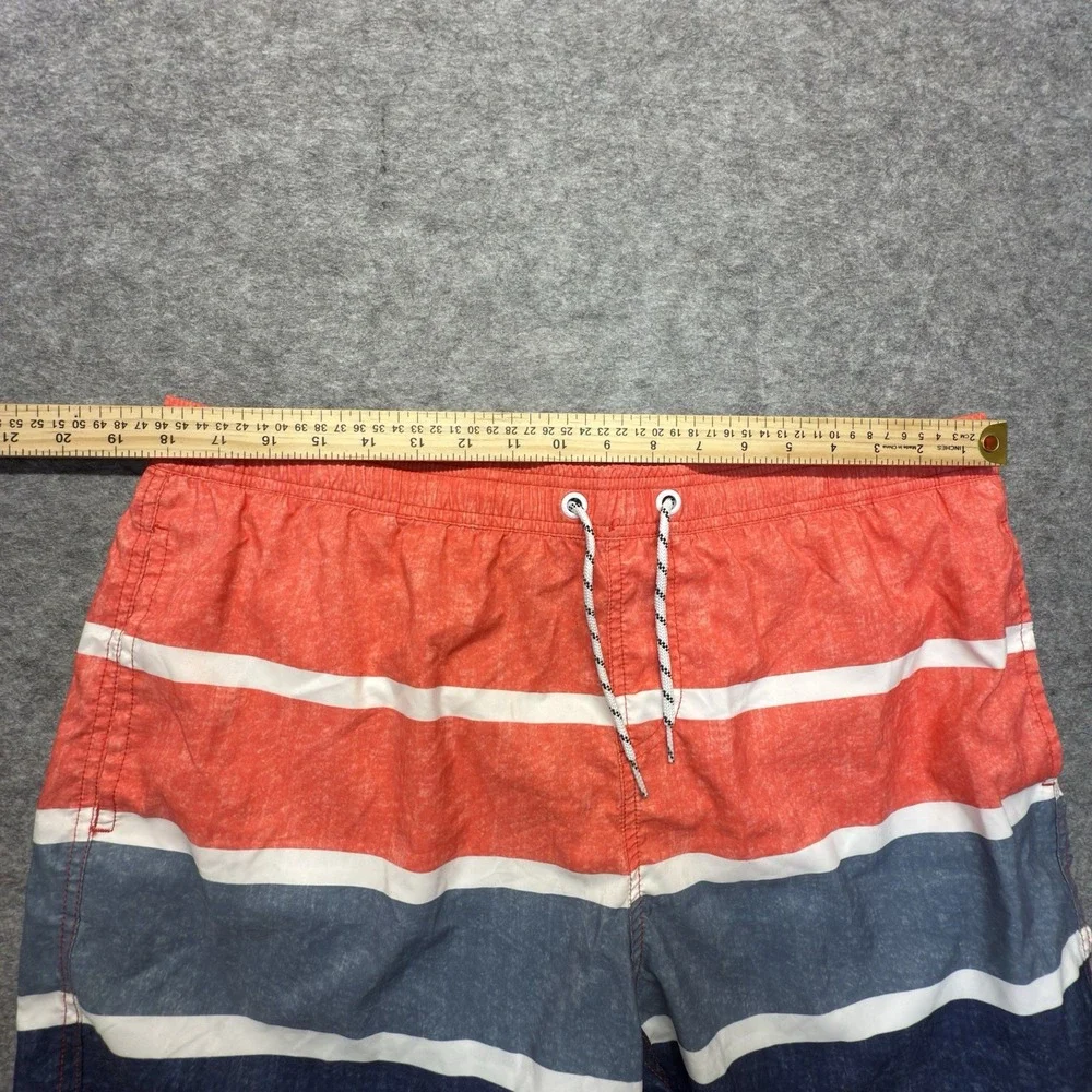 Maamgic Swim Trunks Mens XXL Red Blue Striped Polyester Drawstring Board Shorts